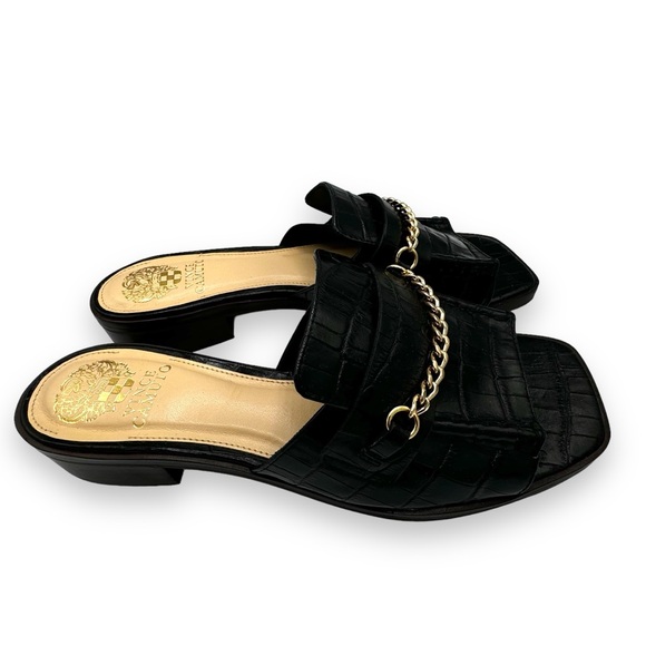 Vince Camuto Shoes - Vince Camuto Jenivey Embossed Slide Loafer Sandals, Black Crocodile, Size 10